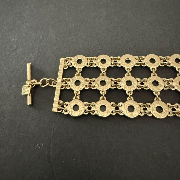Banana Republic Gold-Tone 3 Row Openwork Bracelet Circular Links Toggle Clasp - Picture 8 of 13